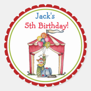Circus Carnival Clown Birthday Party Favour Classic Round Sticker