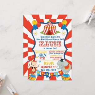 Circus Carnival Elephant Birthday Invitations