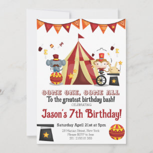 Circus Carnival Festival Animals Kids Birthday Invitation