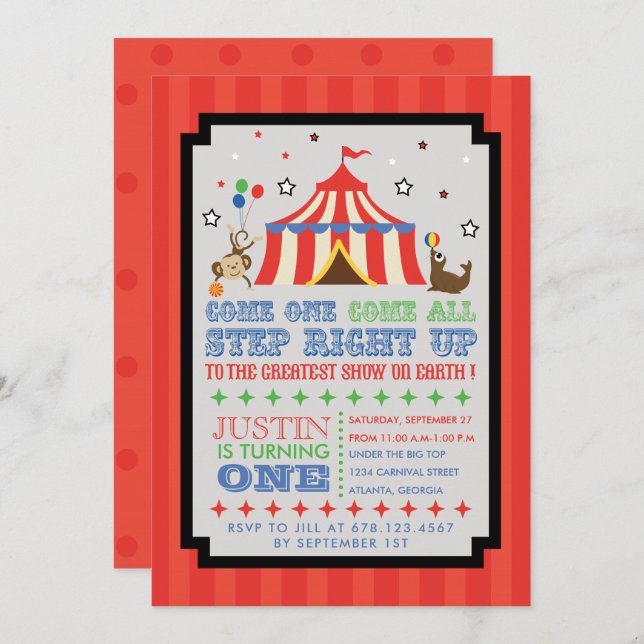 Circus Carnival Fun Birthday Party Invitation (Front/Back)