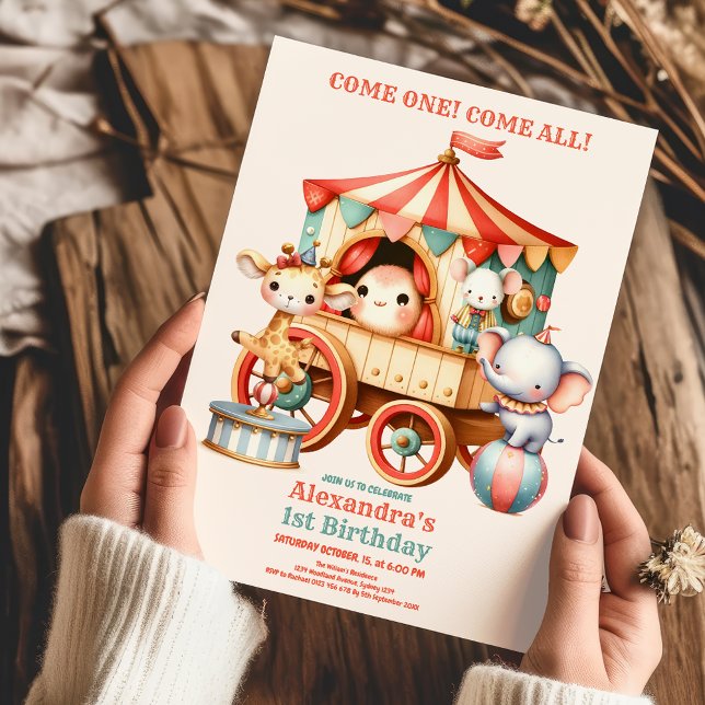Circus Carnival Girls 1st Birthday Invitation (Creator Uploaded)