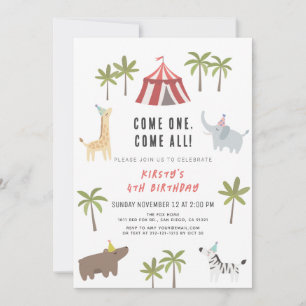 Circus Carnival Party Animals Kids Birthday Invitation