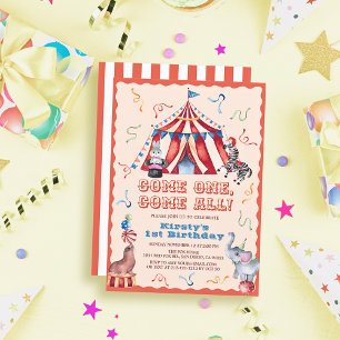 Circus Carnival Tent Animals 1st Birthday Invitation