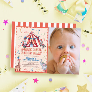 Circus Carnival Tent Animals 1st Birthday Photo Invitation