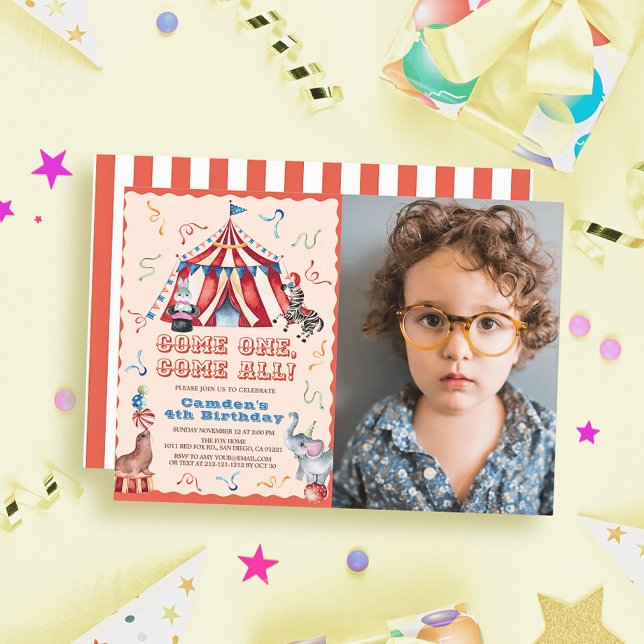 Circus Carnival Tent Animals Birthday Photo Invitation (Creator Uploaded)