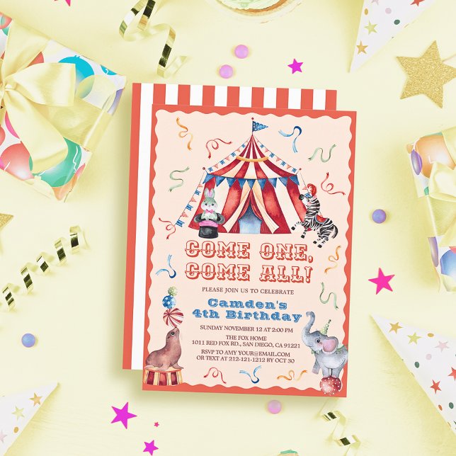 Circus Carnival Tent Animals Kid's Birthday Invitation (Creator Uploaded)