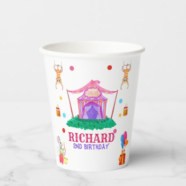 Circus Carnival Theme Colourful Birthday Party Paper Cups (Front)