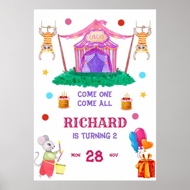 Circus Carnival Theme Colourful Birthday Party Poster (Front)