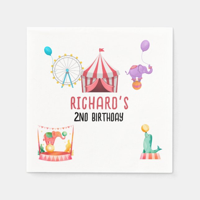 Circus Carnival Theme Kid's Birthday Party Napkin (Front)
