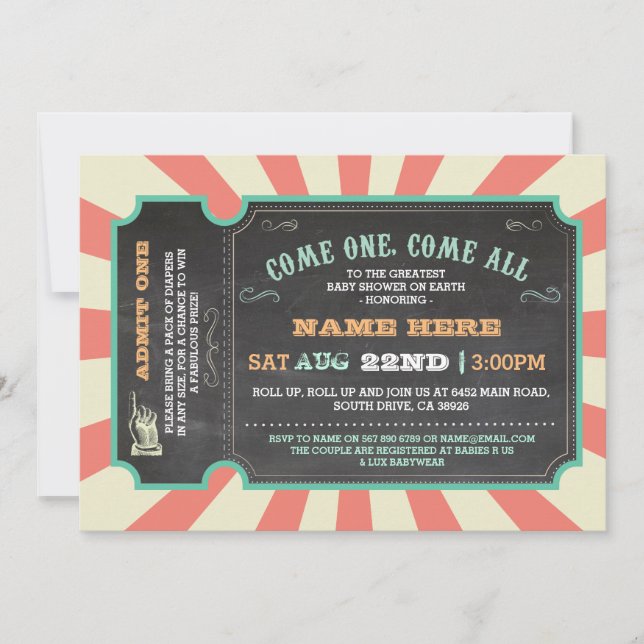 Circus Carnival Ticket Baby Shower Invitation (Front)
