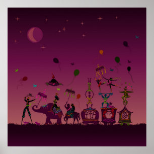 circus carnival travelling at night poster
