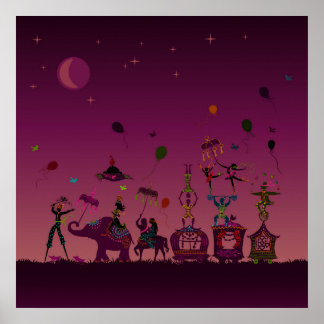 circus carnival travelling at night poster