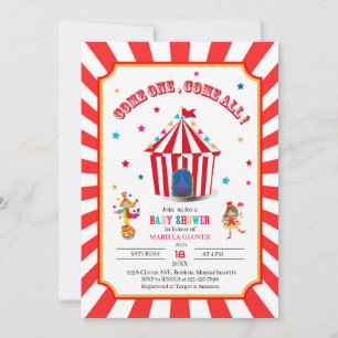 Circus Carnival Watercolor Baby Shower Invitation