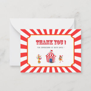 Circus Carnival watercolor baby  shower thank you Card