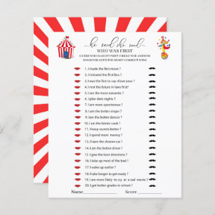 Circus Carnival Watercolor He said she said games