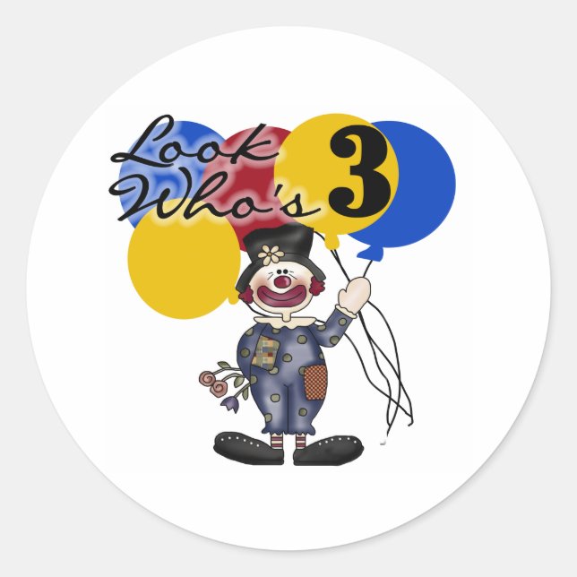 Circus Clown 3rd Birthday Classic Round Sticker (Front)
