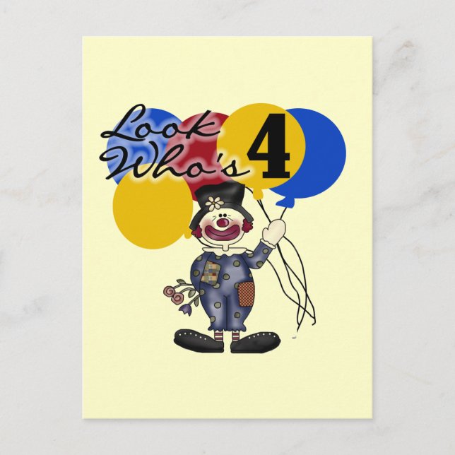 Circus Clown 4th Birthday Tshirts and Gifts Postcard (Front)