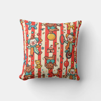 Circus Clown Balloon Pattern Throw Pillow