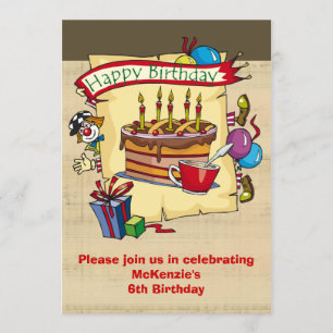 Circus Clown Birthday Party Invitations