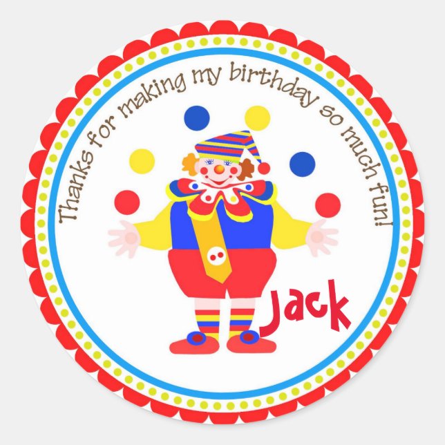 Circus Clown Carnival Birthday Party Stickers (Front)