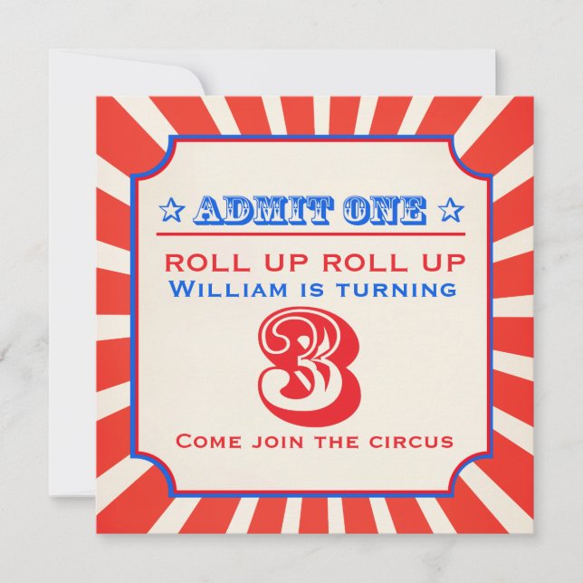 Circus clown fun fair 3th birthday invitation (Front)