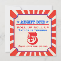 Circus clown fun fair 5th birthday invitation