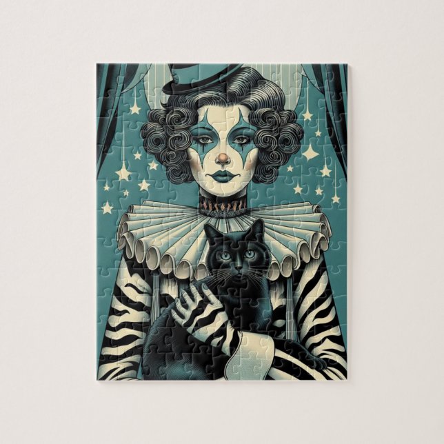 Circus Clown Woman and a black cat Jigsaw Puzzle (Vertical)
