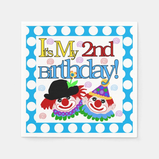 Circus Clowns 2nd Birthday Paper Napkins (Front)