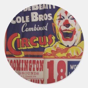 Circus, 'Clyde Beatty and Cole Bros' Retro Theatre Classic Round Sticker