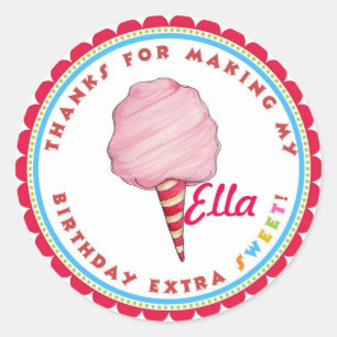 Circus Cotton  Candy Birthday Party Favour Sticker