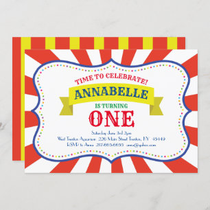 Circus Cute 1st Birthday Invitations