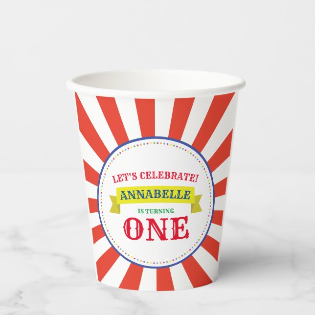 Circus Cute Colourful 1st Birthday Party Kids Paper Cups (Front)