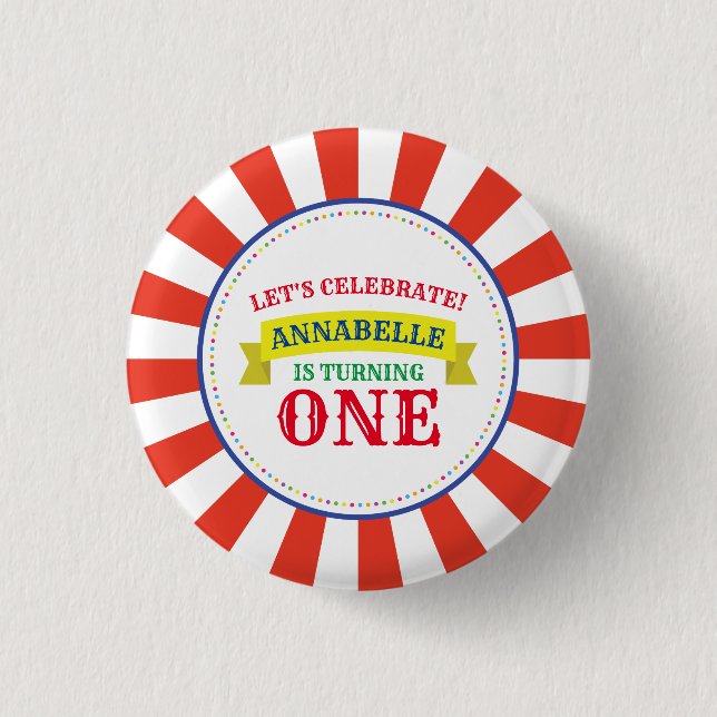 Circus Cute Colourful 1st Birthday Party Theme 3 Cm Round Badge (Front)