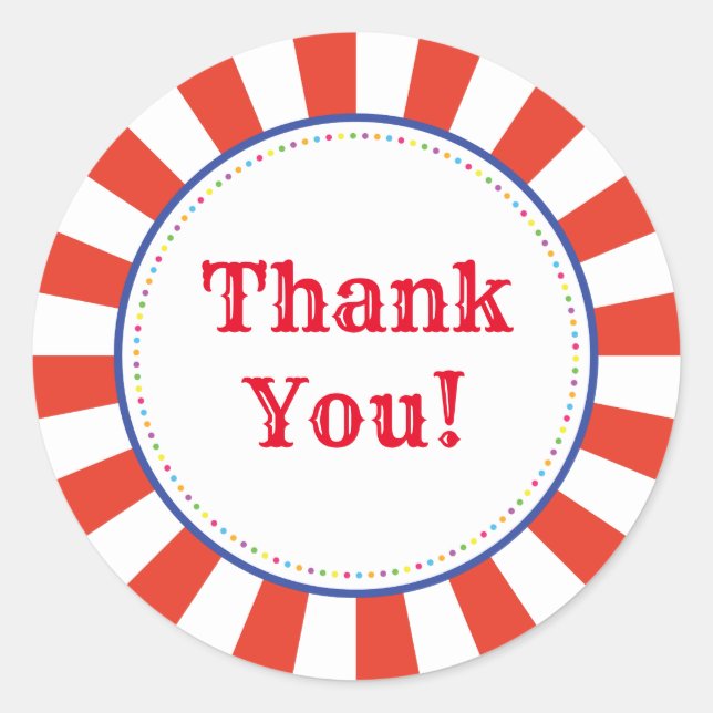 Circus Cute Colourful 1st Birthday Party Theme Classic Round Sticker (Front)