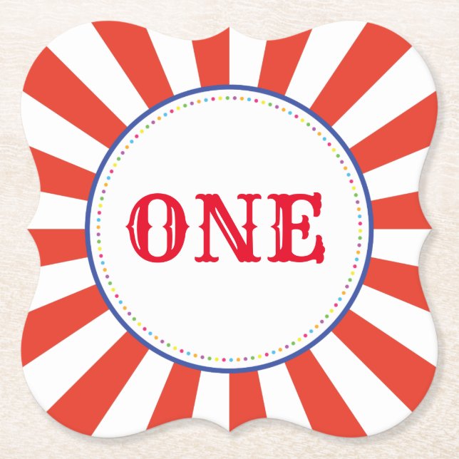 Circus Cute Colourful 1st Birthday Party Theme Paper Coaster (Front)
