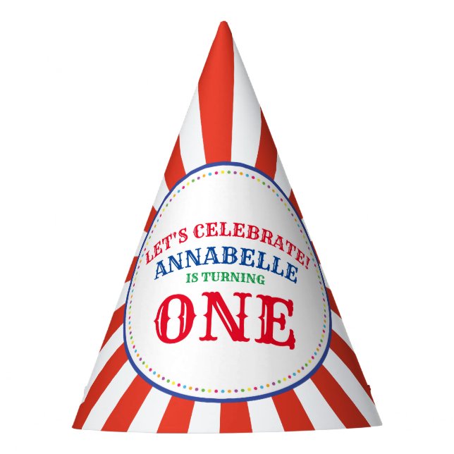 Circus Cute Colourful 1st Birthday Party Theme Party Hat (Front)
