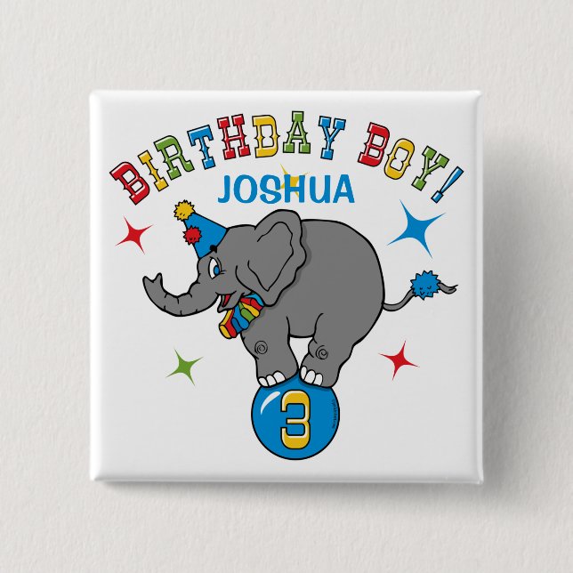 Circus Elephant 3rd Birthday 15 Cm Square Badge (Front)