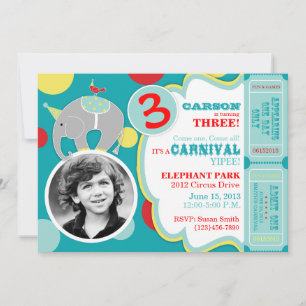 Circus Elephant Birthday Invitation Blue