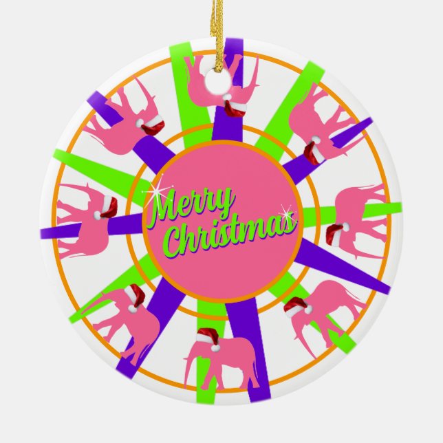 Circus Elephant Christmas Ceramic Ornament (Back)