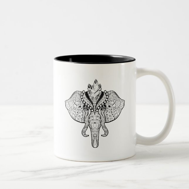 Circus Elephant Doodle Two-Tone Coffee Mug (Right)