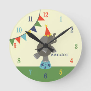 Circus Elephant & Flags Clock (Blue / Orange)