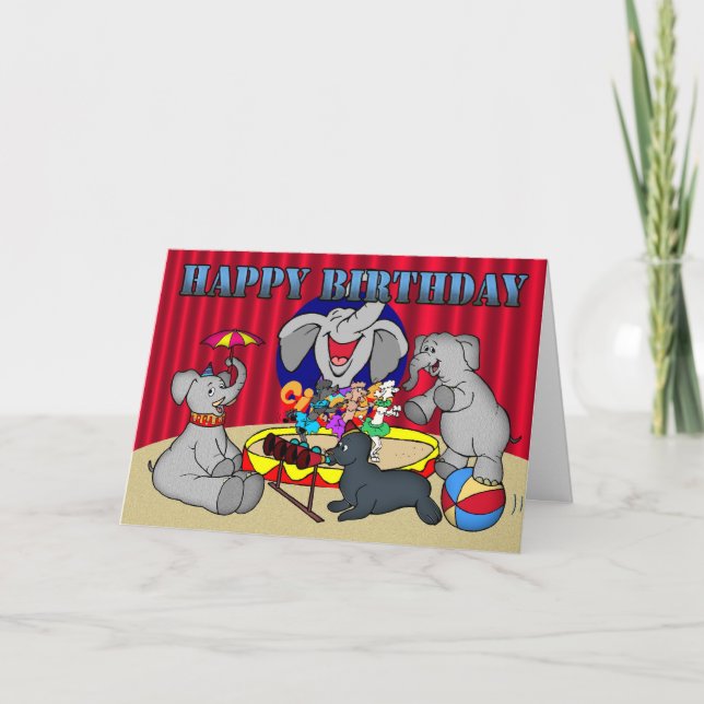 Circus Elephant happy birthday Childs Card (Front)
