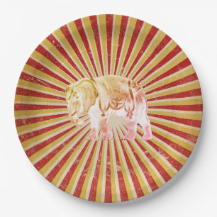 Circus Elephant on Vintage Stripe Poster Paper Plate