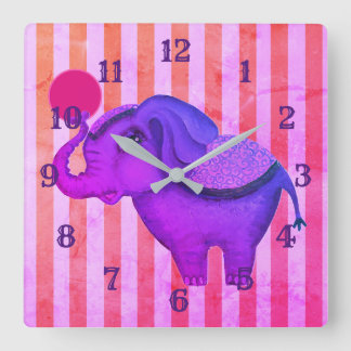 Circus Elephant Square Wall Clock