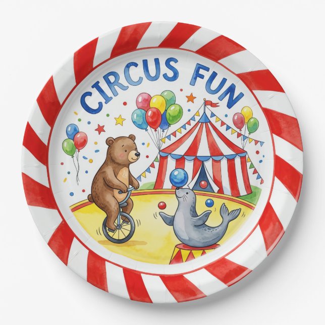 "Circus Fun" Cute Animals & Carnival Tent Plate (Front)