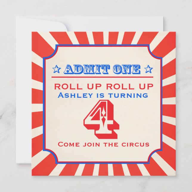 Circus fun fair 4th birthday invitation (Front)