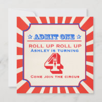 Circus fun fair 4th birthday invitation