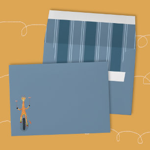 Circus Giraffe on a Unicycle Blue Envelope