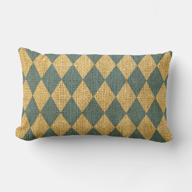 Circus Harlequin Pattern Rustic Light Blue Lumbar Cushion (Front)