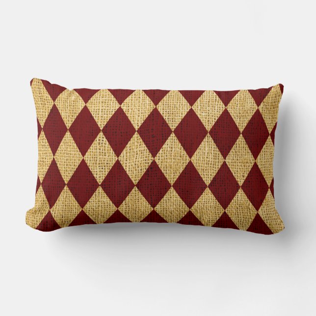 Circus Harlequin Pattern Rustic Red Lumbar Cushion (Front)
